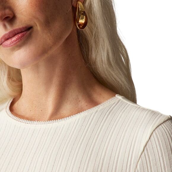J.Crew Ivory Ribbed Pointelle Long Sleeve Tee M | Soft Scoop Neck Top NWT - Picture 2 of 6